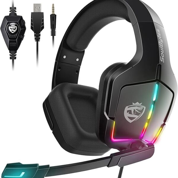 Soulbytes S12 Ps4 Ps5 Pc Xbox One Switch With Microphone Dynamic Rgb Led Effect 3.5mm Wired Stereo Bass Over Ear Mic Gaming Headphones