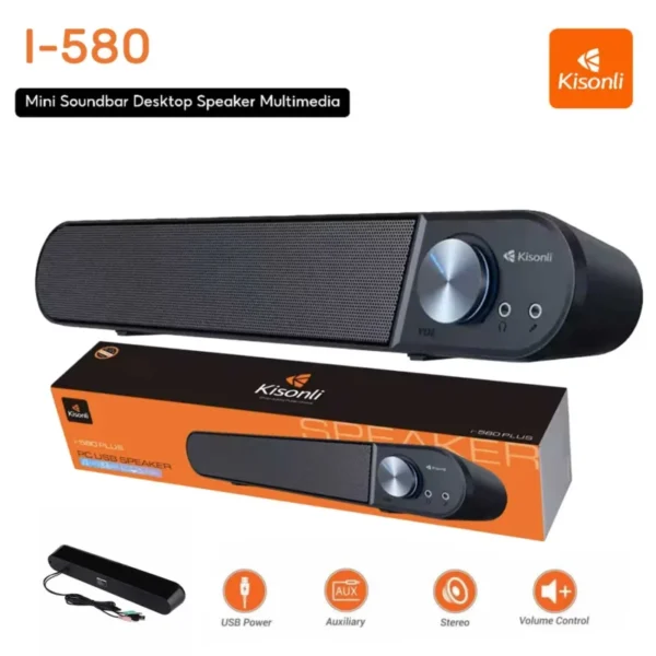 Kisonli I-580 Plus Home Theater Usb Soundbar Speaker System With Headset And Microphone Jack