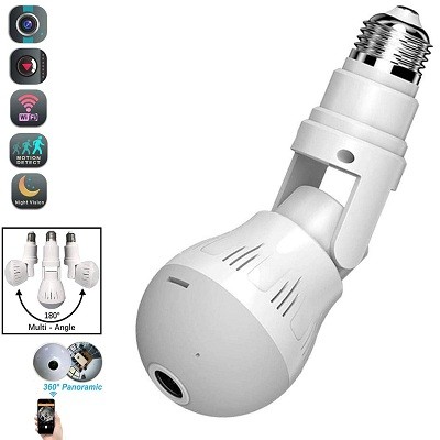 Wifi Flexible Light Bulb Camera 1080p Hd Wireless 360 Degree Panoramic Infrared Night Vision With V380 App